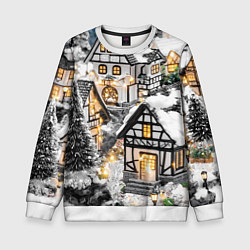 Свитшот детский Объемные новогодние дома, цвет: 3D-белый