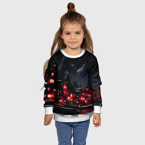 Детский свитшот Новогодняя ночь и красные гирлянды / 3D-Белый – фото 4