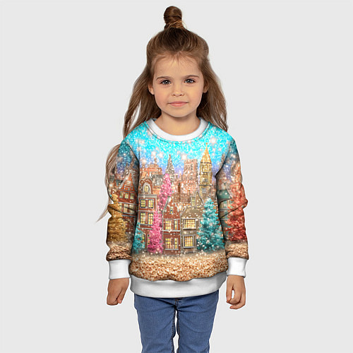 Детский свитшот Новогодний город в блестках / 3D-Белый – фото 4