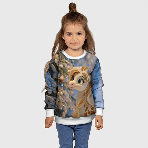 Детский свитшот Новогодняя лошадка в крапинку / 3D-Белый – фото 4