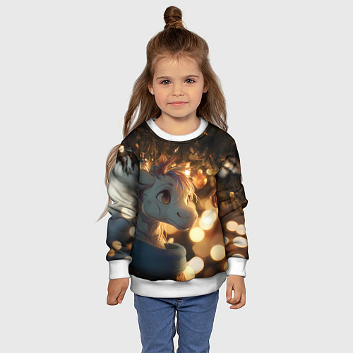 Детский свитшот Лошадка под новогодней елкой / 3D-Белый – фото 4