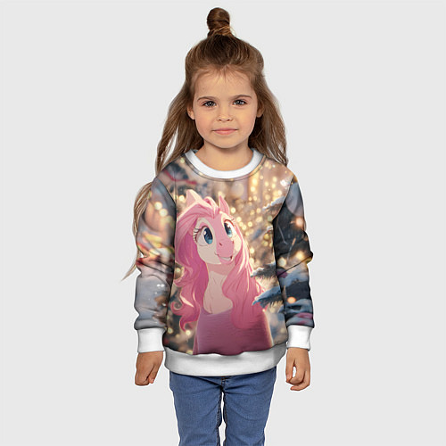 Детский свитшот Удивленная лошадка - Новый год / 3D-Белый – фото 4