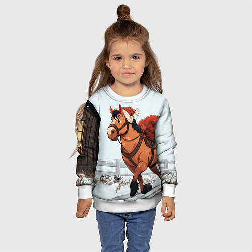 Детский свитшот Лошадка везет новогодние подарки / 3D-Белый – фото 4