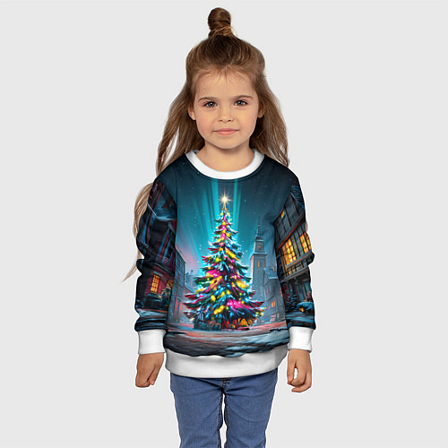 Детский свитшот Новогодняя елка в гирляндах / 3D-Белый – фото 4