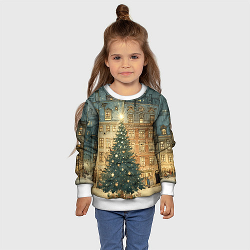 Детский свитшот Новогодний старый город / 3D-Белый – фото 4
