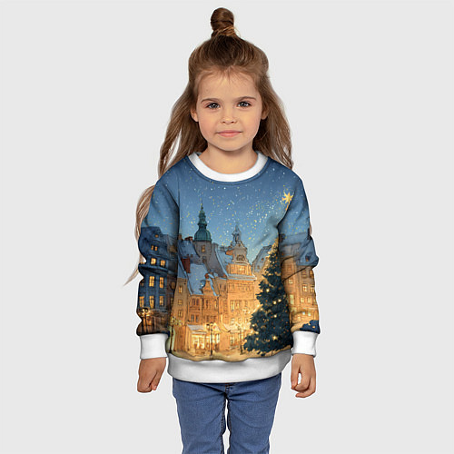 Детский свитшот Новый год в старом городе / 3D-Белый – фото 4