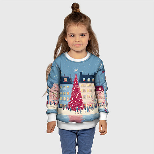 Детский свитшот Новогоднее гуляние у красной елки / 3D-Белый – фото 4