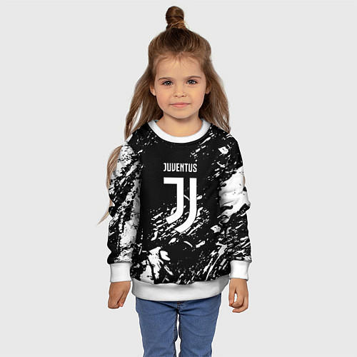 Детский свитшот Juventus белые штрихи красок / 3D-Белый – фото 4