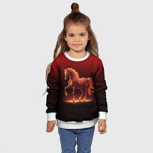 Детский свитшот Узор с конем огнем / 3D-Белый – фото 4
