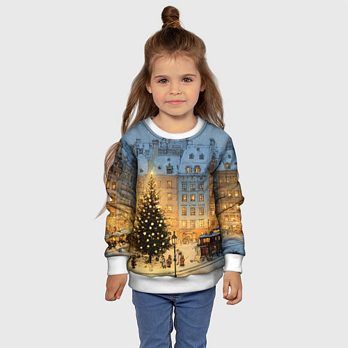 Детский свитшот Новый год в старом уютном городе / 3D-Белый – фото 4