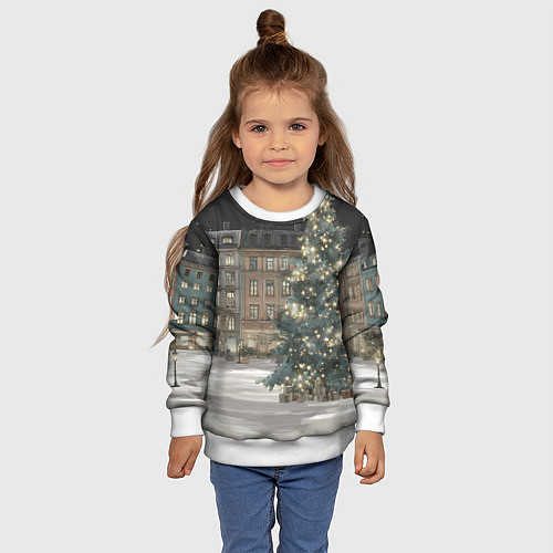 Детский свитшот Елка во дворе / 3D-Белый – фото 4