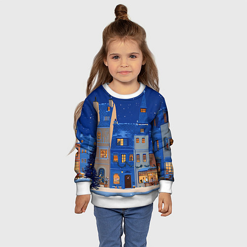 Детский свитшот Синяя новогодняя елочка во дворе / 3D-Белый – фото 4
