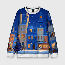 Детский свитшот Синяя новогодняя елочка во дворе