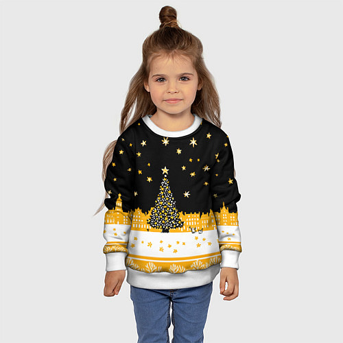 Детский свитшот Новый год в черно-желтом стиле / 3D-Белый – фото 4