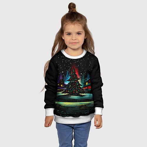 Детский свитшот Новый год на черном фоне / 3D-Белый – фото 4