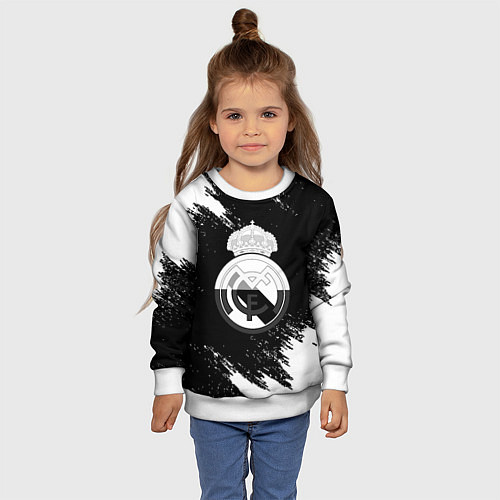 Детский свитшот Реал Мадрид черно белые краски / 3D-Белый – фото 4