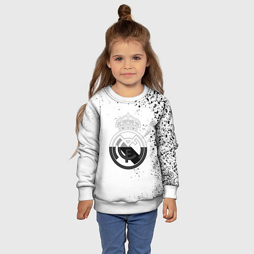 Детский свитшот Реал Мадрид черно белые краски / 3D-Белый – фото 4