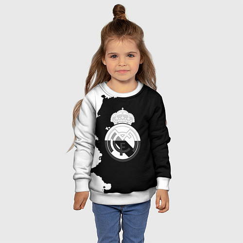Детский свитшот Реал Мадрид черно белые краски / 3D-Белый – фото 4