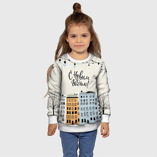 Детский свитшот С новым годом - новогодний городок / 3D-Белый – фото 4