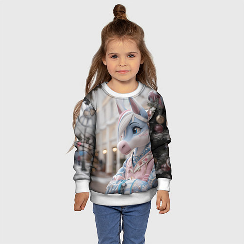 Детский свитшот Новогодняя лошадка у елки / 3D-Белый – фото 4
