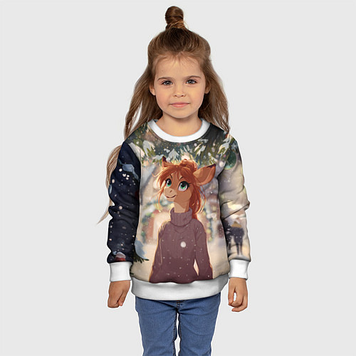 Детский свитшот Новогодняя аниме лошадка / 3D-Белый – фото 4