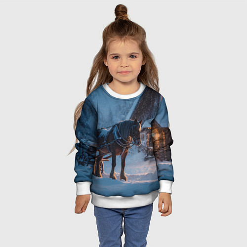 Детский свитшот Лошадь у избы / 3D-Белый – фото 4