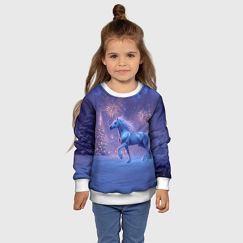 Детский свитшот Лошадь и новогодний салют / 3D-Белый – фото 4
