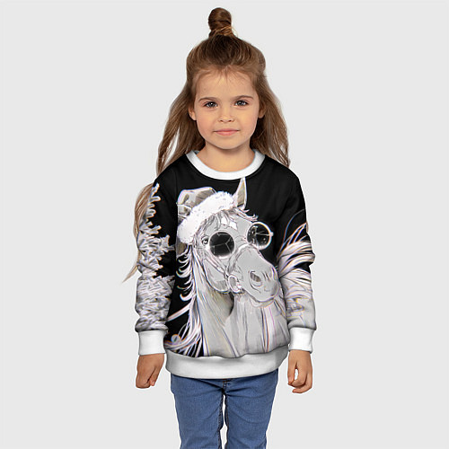 Детский свитшот Новогодняя лошадь в круглых очках / 3D-Белый – фото 4