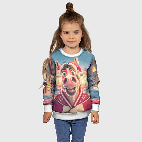 Детский свитшот Счастливая новогодняя лошадь / 3D-Белый – фото 4