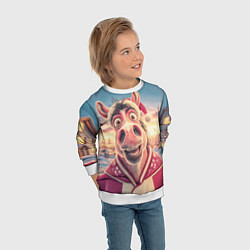 Свитшот детский Счастливая новогодняя лошадь, цвет: 3D-белый — фото 2