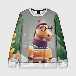 Детский свитшот Новогодняя лошадка хипстер