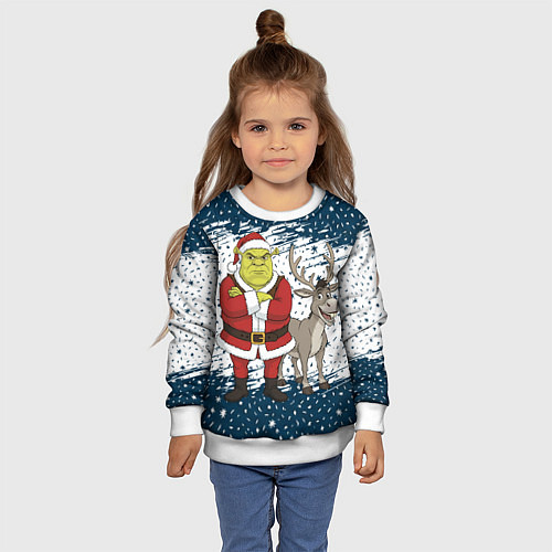 Детский свитшот Шрек и Осел - новый год / 3D-Белый – фото 4
