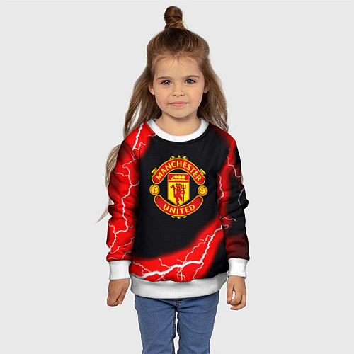 Детский свитшот Манчестер Юнайтед шторм молнии / 3D-Белый – фото 4
