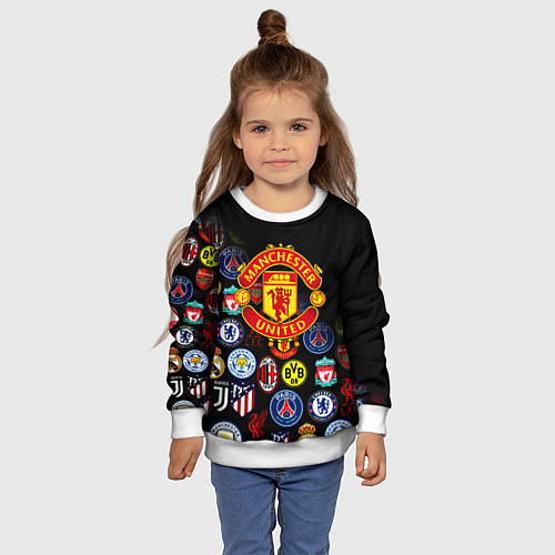 Детский свитшот Манчестер логотипы команд / 3D-Белый – фото 4