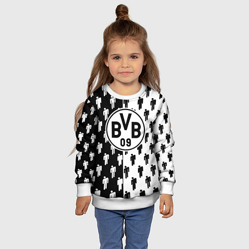 Детский свитшот Borussia черно белые люди / 3D-Белый – фото 4