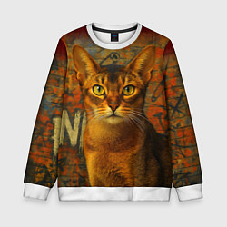 Детский свитшот Абиссинская кошка на фоне кирпичной стены с граффи