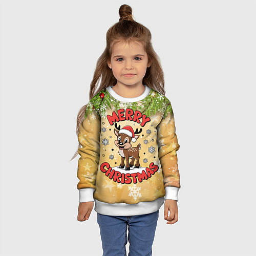 Детский свитшот Олень в шапке Санты / 3D-Белый – фото 4
