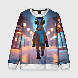 Детский свитшот Конь в шарфе и наушниках