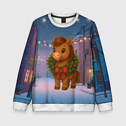 Детский свитшот Лошадка с новогоднем венком 2026