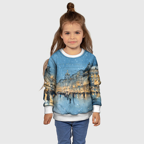 Детский свитшот Снежный вечер Санкт-Петербурга / 3D-Белый – фото 4