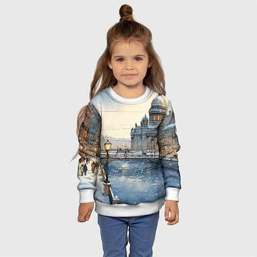 Детский свитшот Санкт-Петербург снежный день / 3D-Белый – фото 4