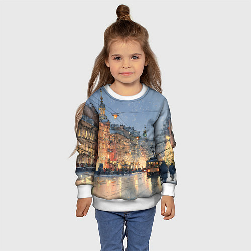 Детский свитшот Вечер Санкт-Петербурга / 3D-Белый – фото 4