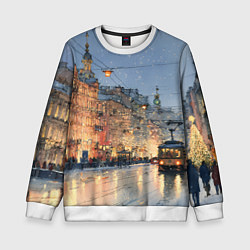 Свитшот детский Вечер Санкт-Петербурга, цвет: 3D-белый