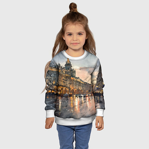 Детский свитшот Санкт-Петербург - мокрый снег / 3D-Белый – фото 4