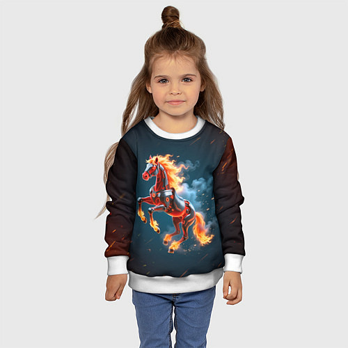 Детский свитшот Огненная лошадь киборг / 3D-Белый – фото 4