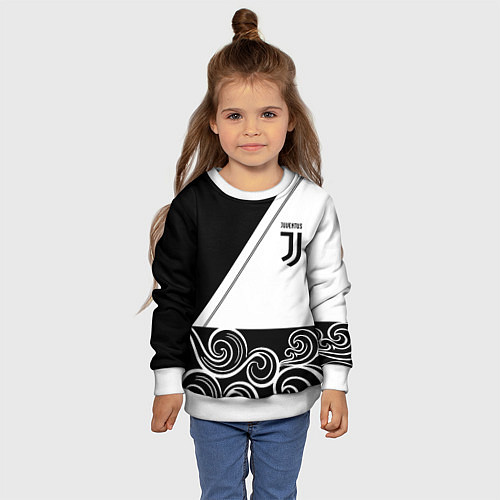 Детский свитшот Ювентус геометрия полосы текстура / 3D-Белый – фото 4