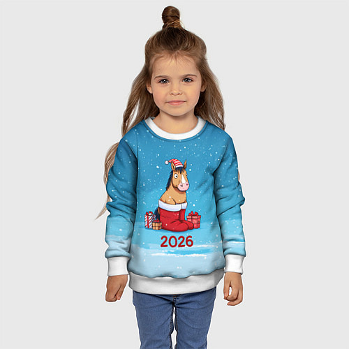 Детский свитшот Лошадь в сапогах Санты / 3D-Белый – фото 4