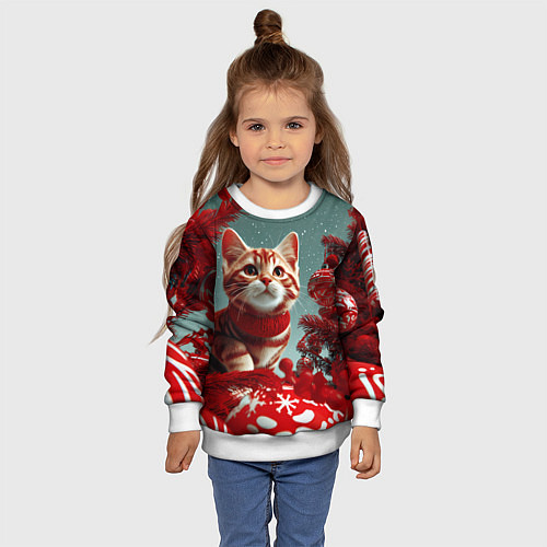 Детский свитшот Рыжий кот - Новый год / 3D-Белый – фото 4
