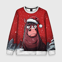 Свитшот детский Конь в новогодней шапке, цвет: 3D-белый