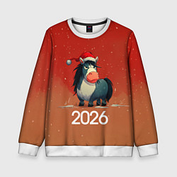 Свитшот детский Новый год - лошадка 2026, цвет: 3D-белый